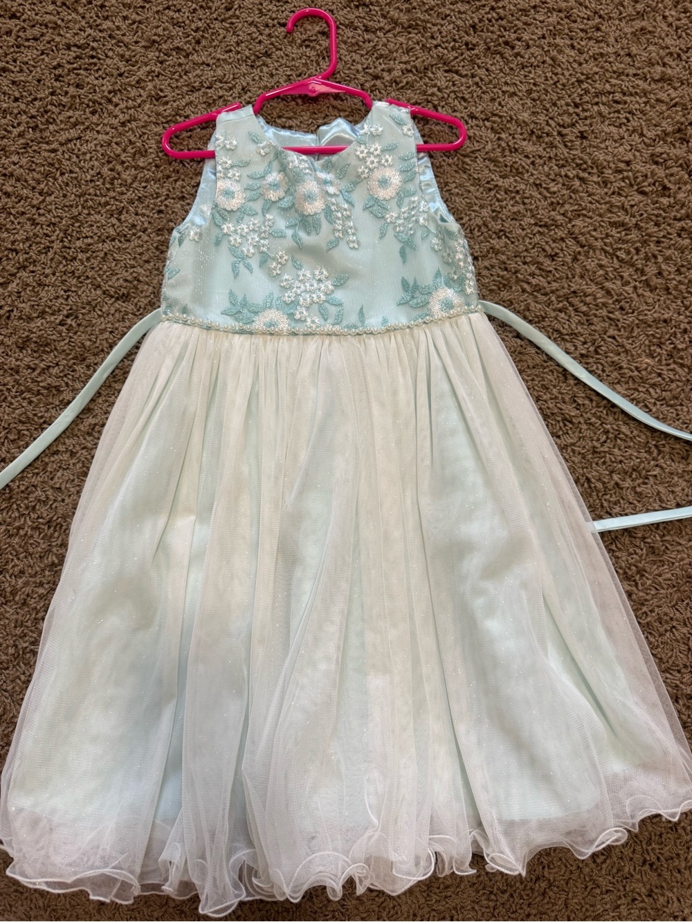 American Princess Mint and White Floral Embroidered Tulle Dress